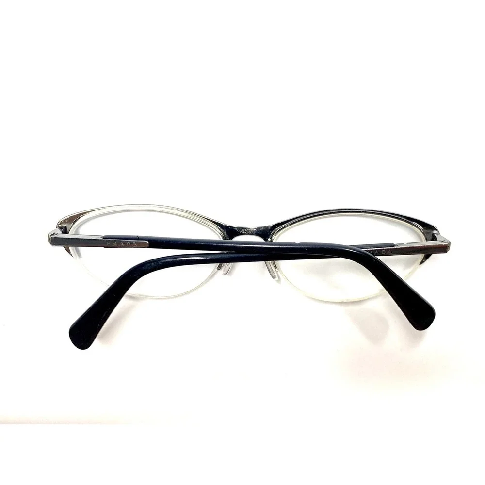 Prada Black Black Silver Retro Half Rim Cat Eye Glasses Italy VPR54 53 17 130